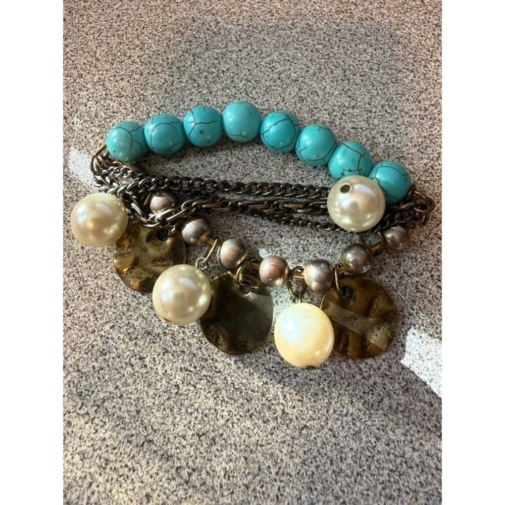 Boho Turquoise & Pearl Bracelet Stack – Vintage Charm Style